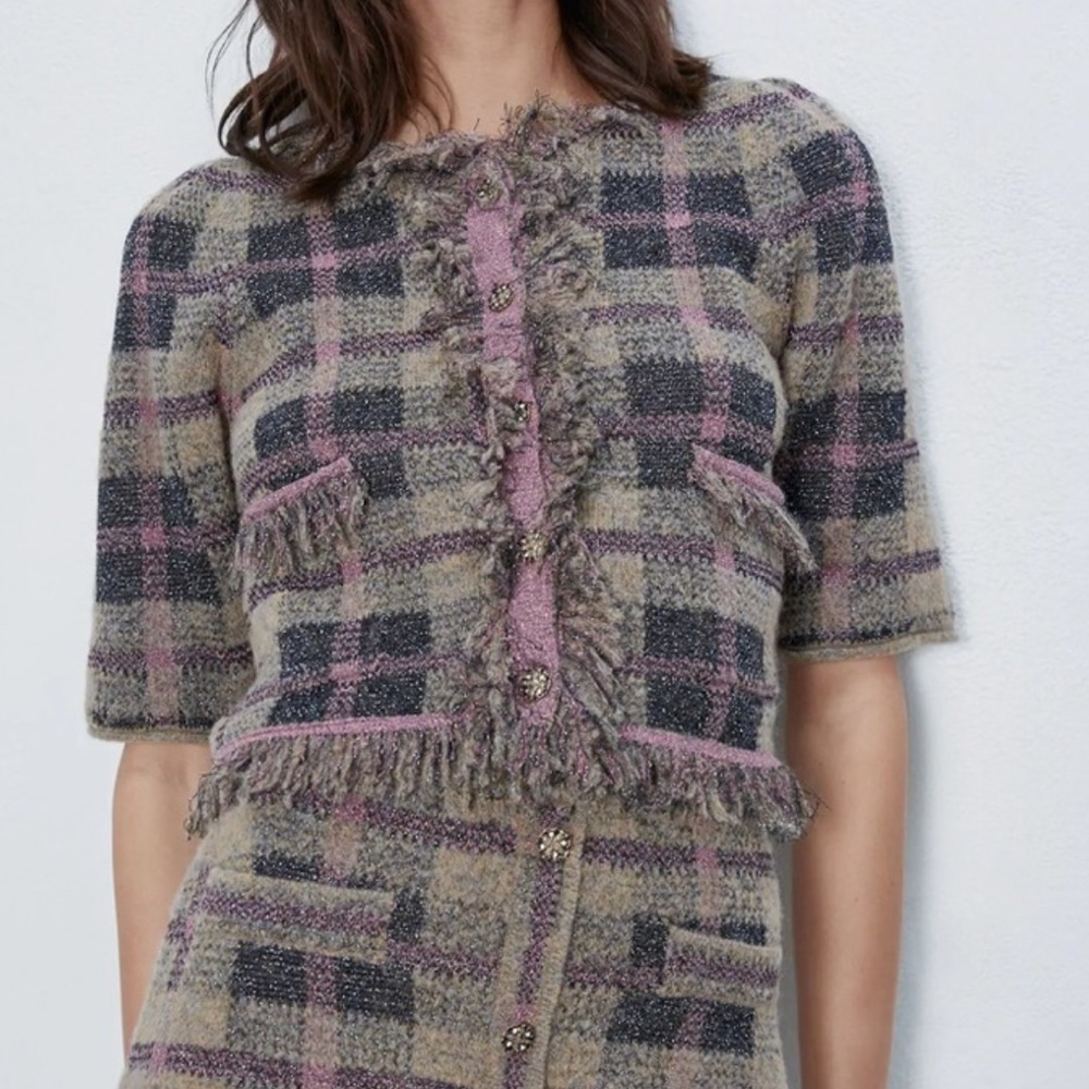 Zara Plaid Knit Jacket